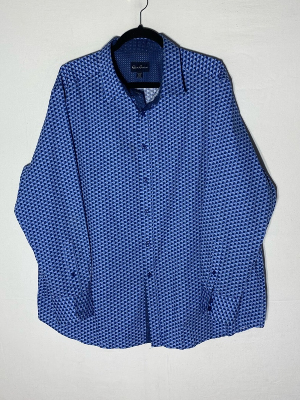 Robert Graham Blue Geometric Print Button Down Shirt XL Flip Cuff Contrast Trim